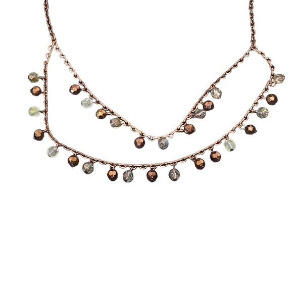 NWT Women's Two Strand Necklace with Bronze and Clear Beads - Picture 5 of 14